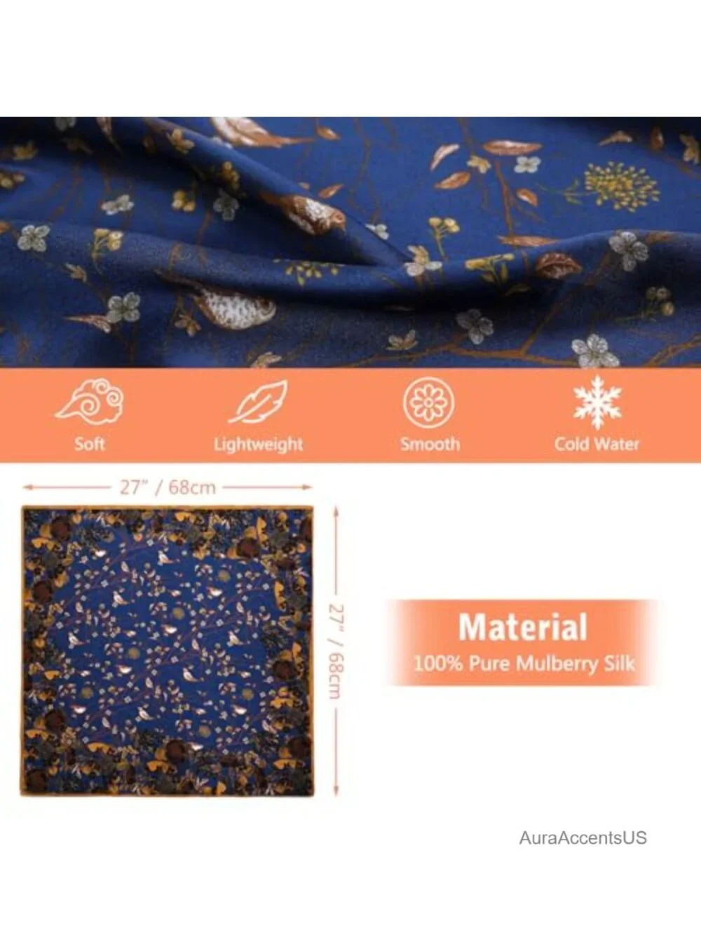 100% Mulberry Silk Head Scarf 27